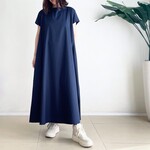 シンプルAラインワンピース　* コットン素材　濃紺カラー *