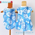【k様専用】＊ブルー＊ハイビスカスのお洋服/接触冷感クールクロス