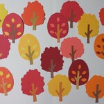 小さな木【赤】（形状いろいろ）９本　〈秋の壁面〉　画用紙　壁面飾り　保育園・幼稚園・学校・図書館その他