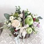 ［482］りんごとベリーのバスケットアレンジ　アーティフィシャルフラワー  誕生日プレゼント　引っ越し祝い　結婚祝い　記念日　ギフト　