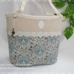 今日まで☆SALE☆　リバティ♪2way4ポケ　丸底トートバッグ♪　LIBERTY キティグレイス　シアン