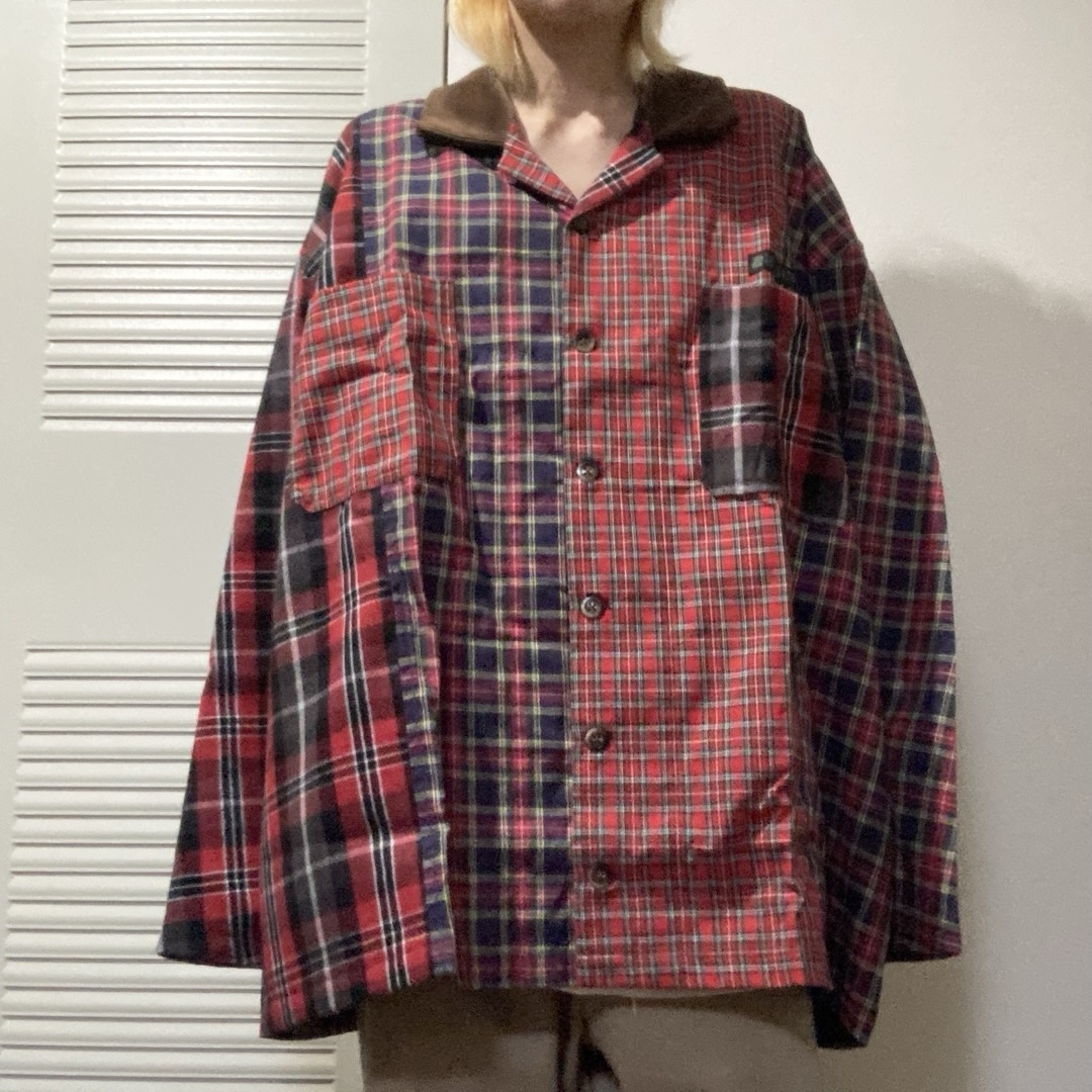 【?️SUMMER-SALE!!!?️】 GOOD NIGHT SHIRTS -red- ▶︎シャツ・開襟シャツ・チェック・タータンチェック・ジャケット・パジャマ・ナイトウェア・パッチワーク