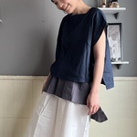 【サンプル品】ガーゼスクエアネックブラウス　ネイビー