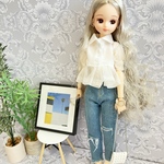 白　シフォン　切替　シャツ　ブラウス　ピュアニーモ　リカちゃん　コート　アウター　ワンピース　ブルゾン