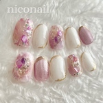 宝石ネイル、シェルネイル、夏ネイル、ニュアンスネイル、ブライダルネイル、ウェディングネイル💅🩷