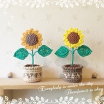 〈在庫限り〉かぎ針編みフラワー✨ミニヒマワリの鉢植え2点セット🌻