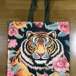 虎柄 ハンドメイド ぺたんこBigトートバッグ 花とトラ タイガー