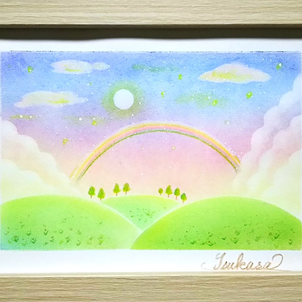 パステルアート 虹色の夕暮れ空 パステル画原画 - T's Arts