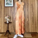 カクテルドレス　シルクワンピース　オレンジ　正絹着物リメイク　Robe de soirée　４０（ L〜LL /１１〜１３） 
