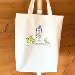 やわらか帆布のトートバッグ　ハーブの刺繍入り　エコバッグやレッスンバッグにも