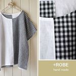 送料無料♪チェック＆オフ白リネンドルマンスリーブプルオーバー☆彡008