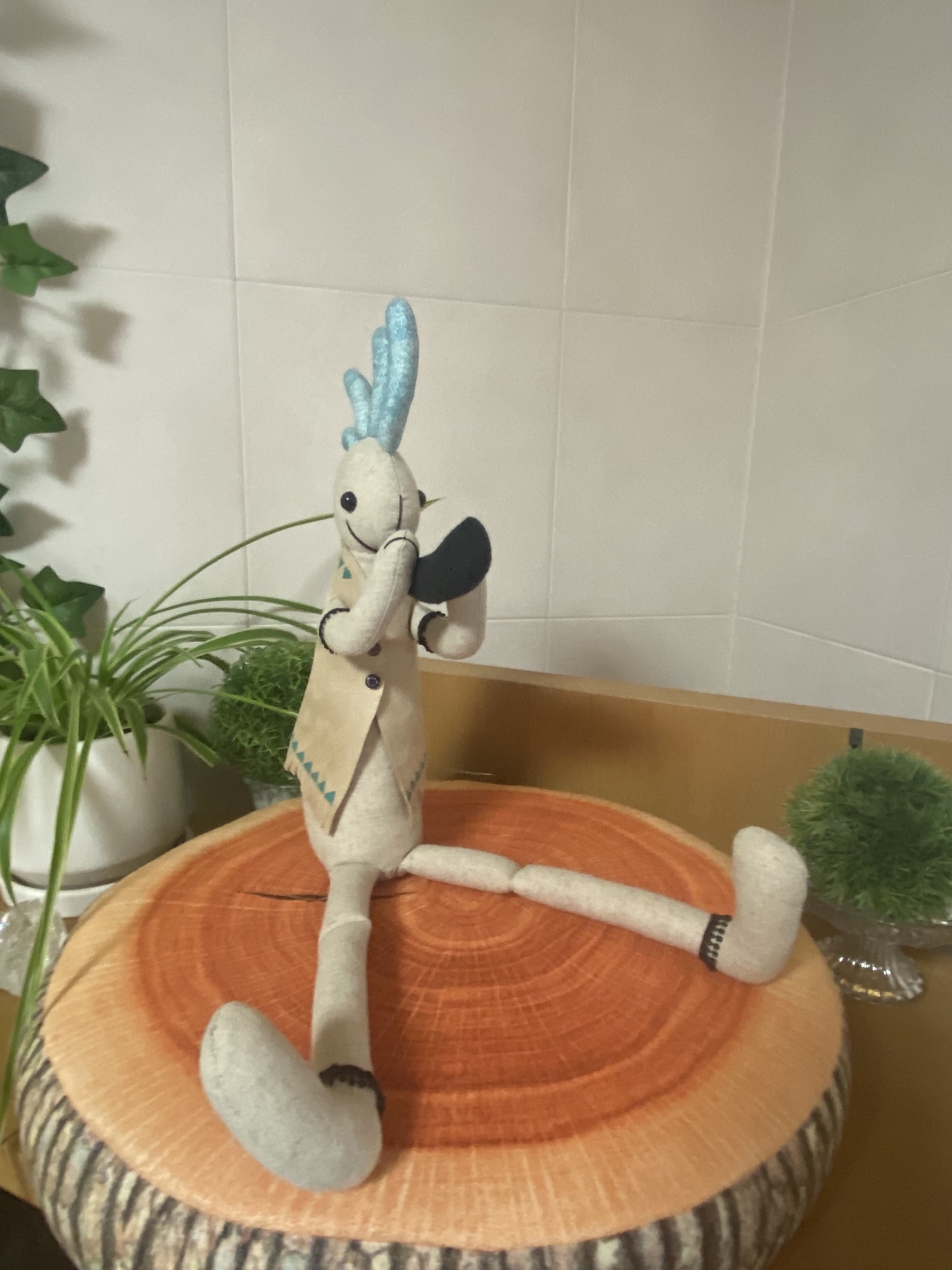 幸せ運ぶ水色💧トサカのココペリ人形大きめサイズ【 kokopelli 】開運