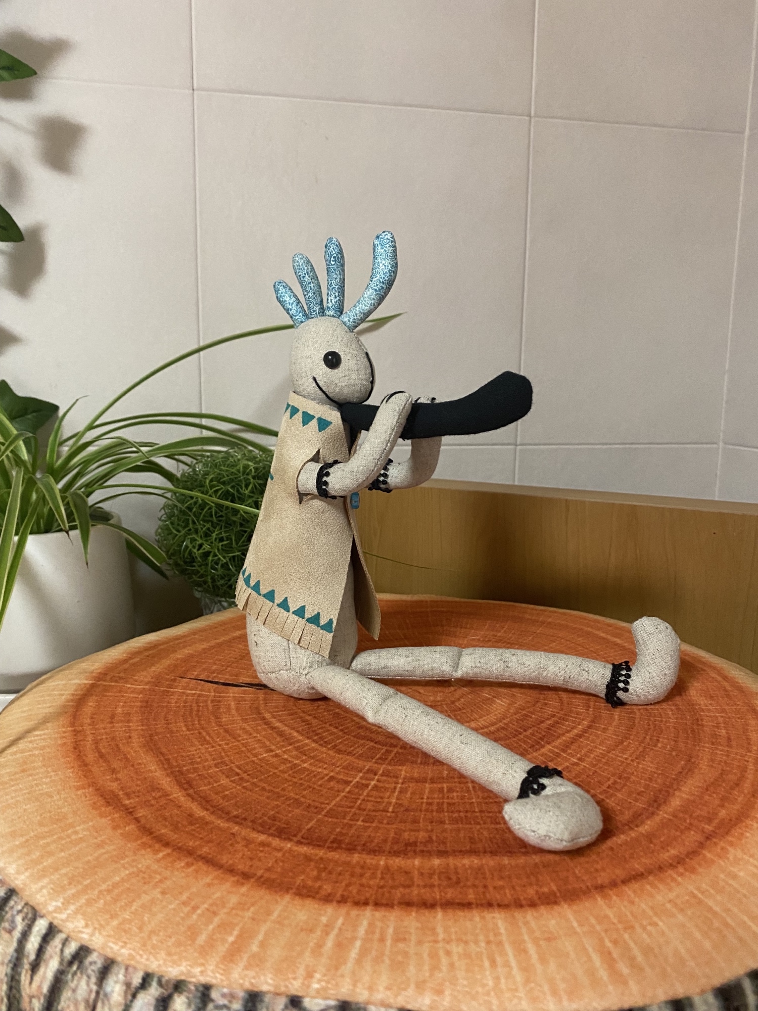 幸せ運ぶ水色💧トサカのココペリ人形【 kokopelli 】開運グッズ - 幸せ
