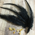  フェザー 羽 ブラック 10枚セット 10-15cm 金具付き