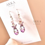 purple ◆ K18gp◆ butterfly bijou earring 蝶々　バタフライ　ビジュー　イヤリング　シルバー925 上品　大人　可愛い　ピアスに見える　金属アレルギー　AKKA