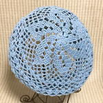 SALE🌟ネップ入りコットン🌿100%ヤーンで編んだスパイラルフラワーのレーシーなベレー帽/ライトブルー/限定1点