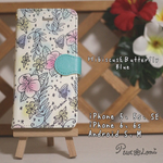 ＊ハイビスカス&バタフライ＊<ブルー>手帳型スマホケース
