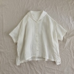 ［Lady's F］ベルギーリネンのスカーフカラーシャツ オフホワイト