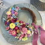 M size 初夏の紫陽花色♡季節のバラのお花もりもりリース　ドライフラワーリース　