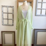 セール価格★大人の透け感❤️シースルーシフォン素材ロングカーディガン　ライトグリーン（サイズフリー L）