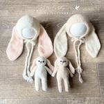 【セール✨】うさぎ耳帽子とあみぐるみセット　ニューボーンフォト衣装　ボンネット　クマ