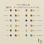 つけっぱなしOK！金属アレルギー対応　サージカルステンレス316L  　ベゼル　誕生石　ピアス/イヤリング　18K/シルバー【121】