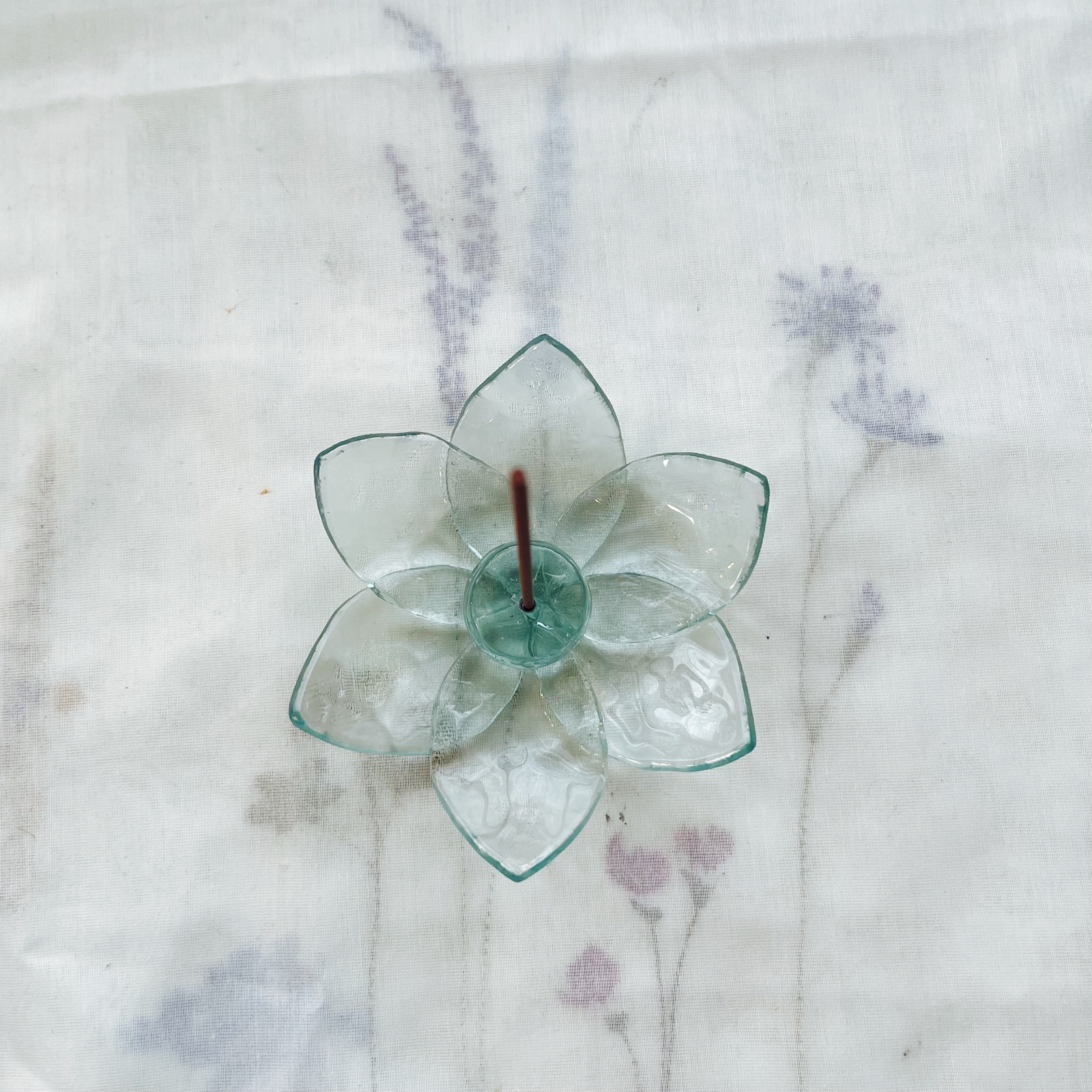 昭和レトロガラス「石目」蓮の花のお香立て☆ - hanetensi | minne