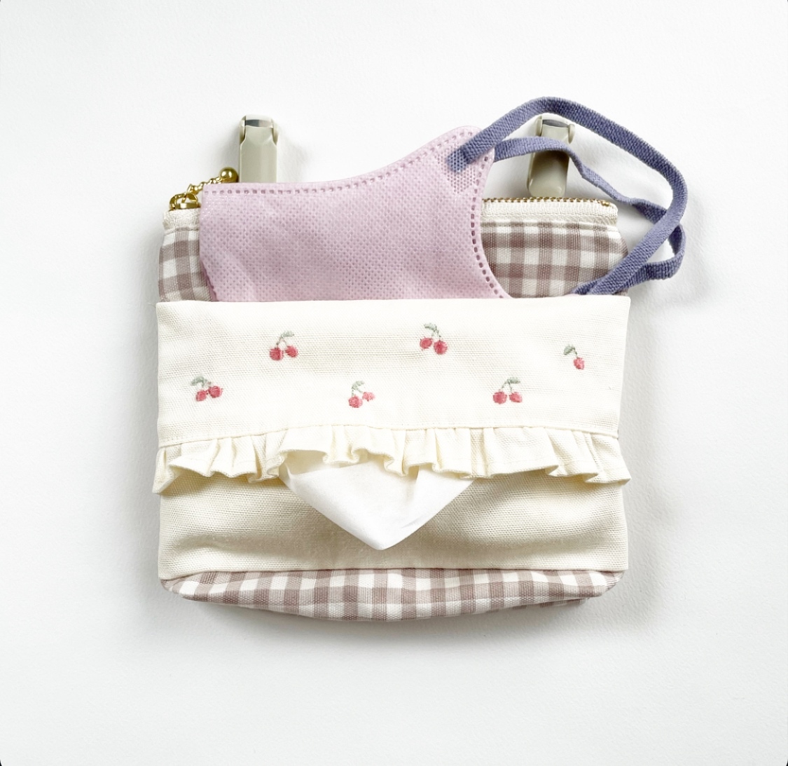 さくらんぼ刺繍 ファスナータイプの移動ポケット - RAVISSANTE'S