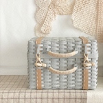 トランク風収納BOX(ブルーグレー×ステッチ入クラフト)