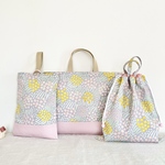 入園入学3点セット(レッスンバッグ＆上履き入れ＆お着替え袋)☆ お花畑 〜flower garden〜グレーピンク