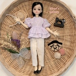 【送料無料】＊リカちゃんサイズ服※ふんわりギャザートップス＆レースパンツ＆リボンバック3点セット