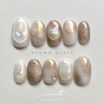 brown pearl ネイルチップ　つけ爪　ニュアンスネイル  淡色　ミラー　ブラウン　白　ホワイト　奥行き　天然石　鉱物　アイボリー ベージュ　水彩ネイル　ゴールド　パール