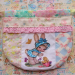 hana*ハンドメイド★レトロアニマルまんまる巾着♪パッチワークチェックバニーちゃん