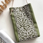 new✨インド刺繍リボンスマホポシェット green💚スマホショルダー お散歩ショルダー サコッシュ　　
