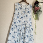 清楚なローズ🥀ノースリーブ切替ワンピース👗~blue~