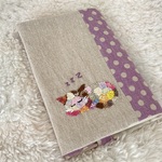 ブックカバー　文庫本用　ねこ　ダーニング刺繍