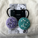 ビーズ刺繍ヘアゴム　ラベンダー&エメラルドグリーン　セット