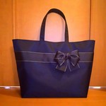 再販 りぼんバッグ大 マザーズバッグ 自立 紺＆紺ステッチ ナイロン HandmadeTakako