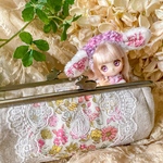 リバティプリントとレースの1/12ドールポーチ（ピンク系）