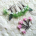 【washapi様 オーダー品】本物のお花の髪飾り グリーンホワイトのかすみ草＆ピンク紫陽花ピン
