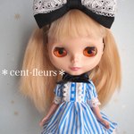 ＊cent-fleurs＊ 22㎝ドール（ブライス）用アウトフィット✴︎ストライプワンピース（ブルー）✴︎