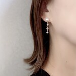 淡水パールとクラック天然石の揺れるピアス/イヤリング
