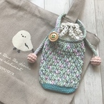 [SALE(8/31まで)]おでかけレジ袋ホルダー＊カラフル段染め糸の巾着タイプ（グリーン）MNE-0023