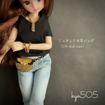 1/6 doll size本革バッグ　ホロゴールドウエストポーチ