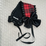 赤チェック×黒 リボン ヘッドドレス ロリータ コンカフェ メイド