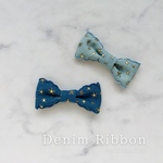 Denim Ribbon／ヘアクリップ、バレッタ、チョーカー、アクセサリー、リボン、デニム、犬、猫