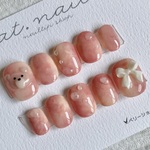 現品ネイルチップ　クマさんとちゅるん桃　ベリーショート