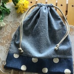 ⭐️お買い得⭐️大きめ給食袋❤️30×25ダンガリードット⭐️パジャマ入れ、お着替え袋