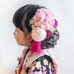 七五三 髪飾り 3歳 7歳 ダリア 髪かざり 浴衣 夏祭り 753 しちごさん 袴 タッセル ピンク