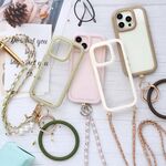 スマホケース ハード iPhoneケース【くすみフレームケース×シリコンリング×ロングストラップ】